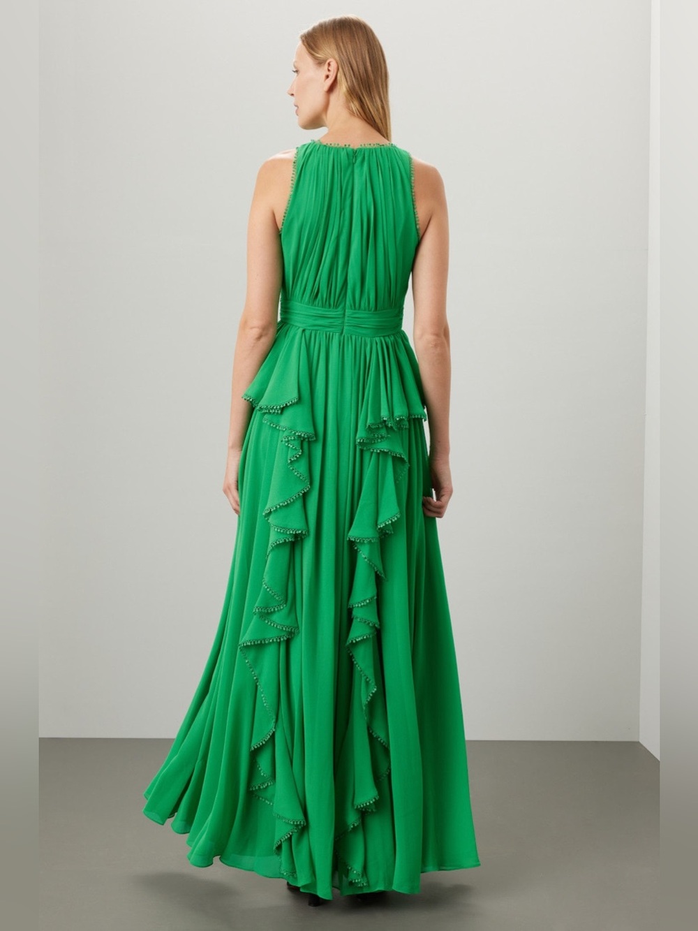 Badgley Mischka Green Chiffon Gown 4 - Picture 2 of 6